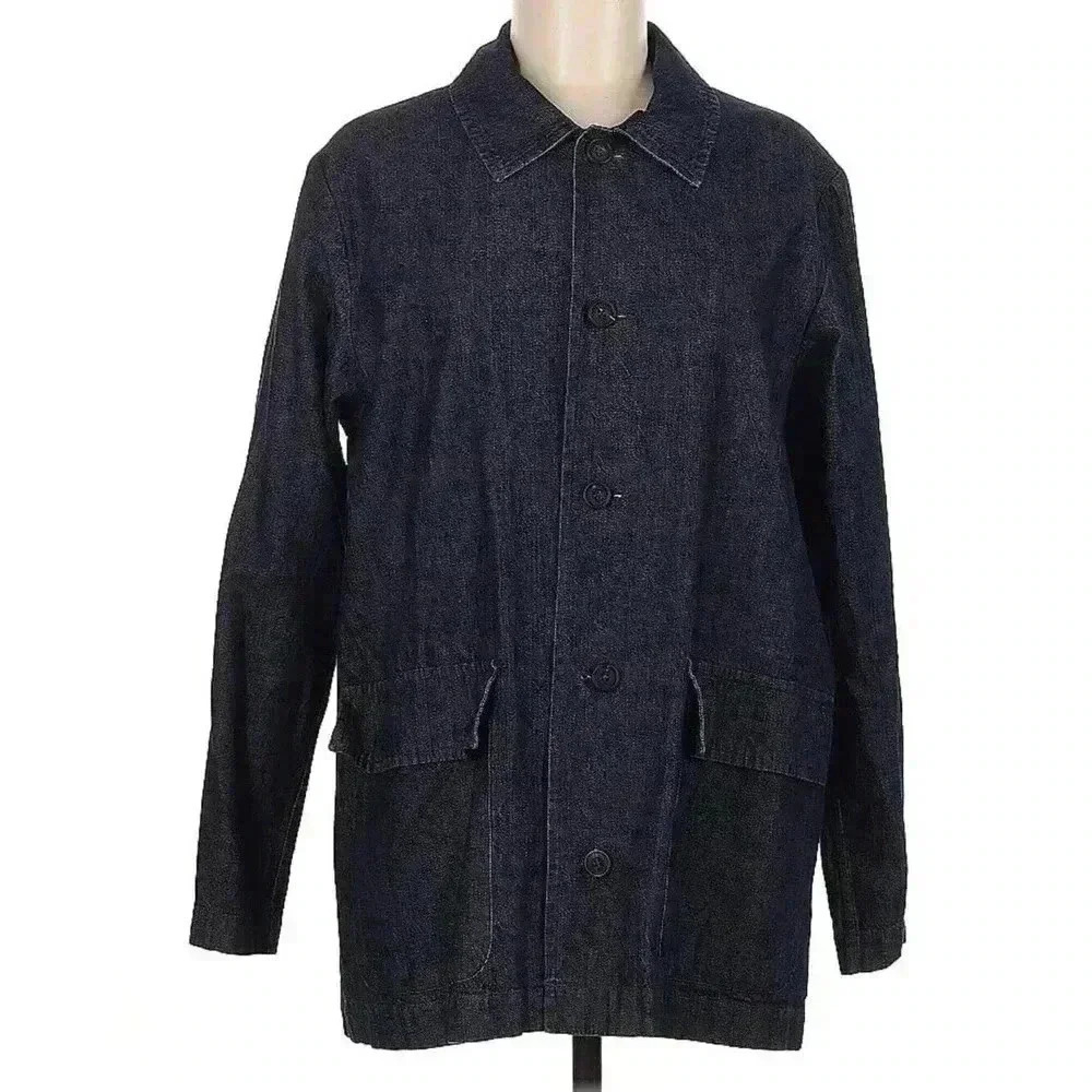 Eskandar Denim Jacket Coat Blouse Size 0 Blue Jean 100% Cotton Chore Boxy Blazer